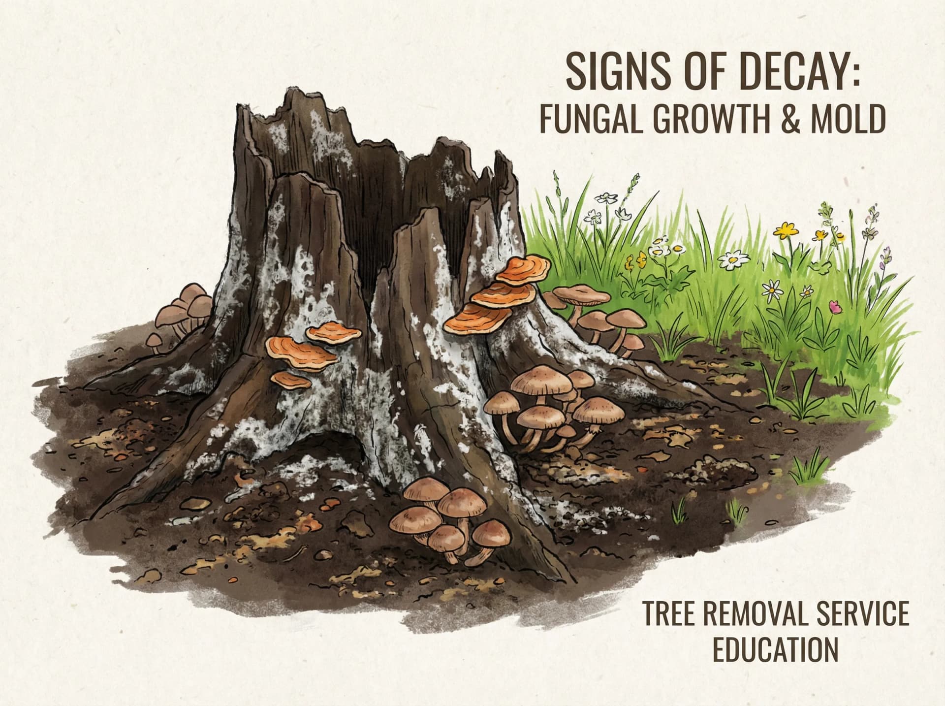 Fungal growth and decay on an old tree stump in the Pocono Mountains region